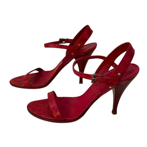 Prada Strappy Croc-Embossed Leather Sandals Red Size 39 - Picture 2 of 8